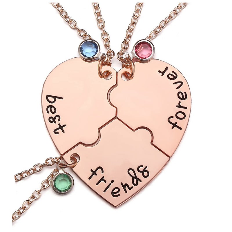 Top Plaza 3 Best Friends Forever and Ever Necklaces Set Rose Gold Heart Puzzle Matching Alloy Pendant Necklaces Friendship BFF Jewelry for Friends-Set of 3 - Image 1